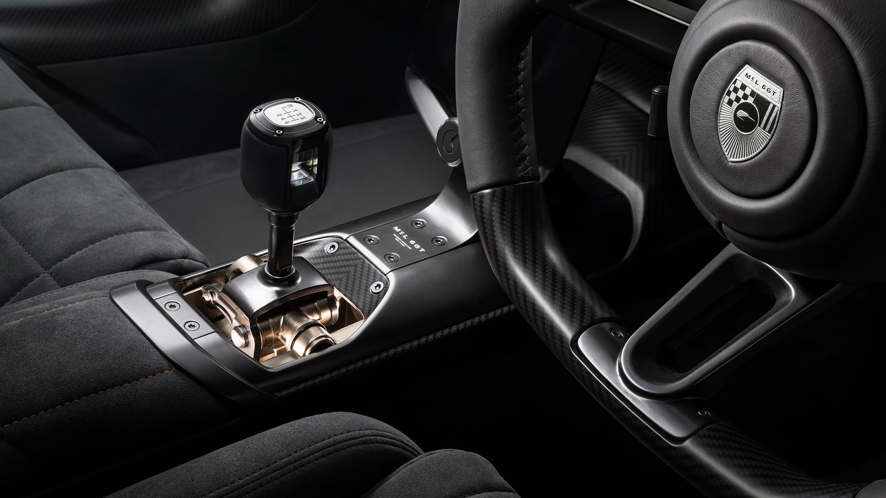 McLaren McL 6GT concept interior, manual shifter and driver-focused cockpit